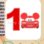 Lightning Mcqueen Ears Mickey Mouse Birthday Number 1 Applique Design - Instant Download