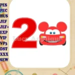 Lightning Mcqueen Ears Mickey Mouse Birthday Number 2 Applique Design - Instant Download
