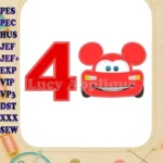 Lightning Mcqueen Ears Mickey Mouse Birthday Number 4 Applique Design - Instant Download