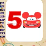 Lightning Mcqueen Ears Mickey Mouse Birthday Number 5 Applique Design - Instant Download