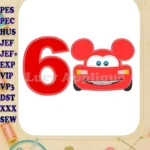 Lightning Mcqueen Ears Mickey Mouse Birthday Number 6 Applique Design - Instant Download
