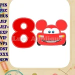 Lightning Mcqueen Ears Mickey Mouse Birthday Number 8 Applique Design - Instant Download