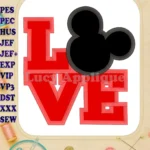 Love Mickey Mouse Applique Embroidery Design - Instant Download