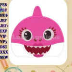 Mommy Shark Head Applique Embroidery Design - Instant Download