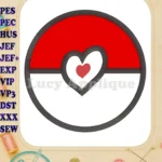 Pokeball with Heart Applique Embroidery Design - Instant Download