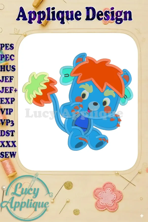 Embroidery design of a cute Popples character, ready to be stitched. The design showcases vibrant colors and playful features, ideal for adding a fun touch to various projects. This applique design comes in multiple formats.