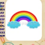 Rainbow With Clouds Applique Embroidery Design - Instant Download