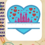 Split Heart Castle Applique Design - Instant Download