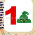 The Grinch Head Birthday Number 1 Applique Design - Instant Download
