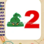 The Grinch Head Birthday Number 2 Applique Design - Instant Download