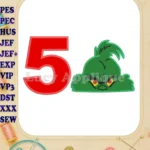 The Grinch Head Birthday Number 5 Applique Design - Instant Download