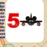 Mickey Airplane Disney Birthday Number 5 Applique Design - Instant Download