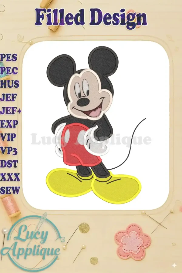 A charming Mickey Mouse filled embroidery design, showcasing vibrant colors and precise stitching details. Perfect for adding a touch of Disney magic to your projects!