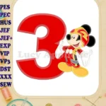 Mickey Mouse Roadster Birthday Number 3 Applique Embroidery Design - Instant Download
