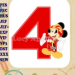Mickey Mouse Roadster Birthday Number 4 Applique Embroidery Design - Instant Download