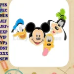 Mickey Mouse With Donald Duck and Goofy and Pluto Faces Applique Embroidery Design - Instant Download