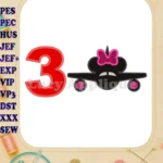 Minnie Airplane Disney Birthday Number 3 Applique Design - Instant Download
