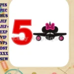 Minnie Airplane Disney Birthday Number 5 Applique Design - Instant Download