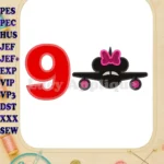 Minnie Airplane Disney Birthday Number 9 Applique Design - Instant Download