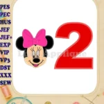 Minnie Mouse Birthday Number 2 Applique 03 Design - Instant Download