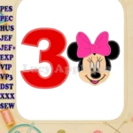 Minnie Mouse Birthday Number 3 Applique 03 Design - Instant Download