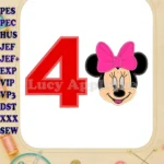 Minnie Mouse Birthday Number 4 Applique 03 Design - Instant Download