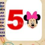 Minnie Mouse Birthday Number 5 Applique 03 Design - Instant Download