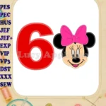 Minnie Mouse Birthday Number 6 Applique 03 Design - Instant Download