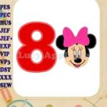 Minnie Mouse Birthday Number 8 Applique 03 Design - Instant Download