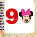 Minnie Mouse Birthday Number 9 Applique 03 Design - Instant Download