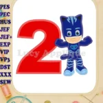 Catboy Pj Masks Birthday Number 2 Applique Embroidery Design - Instant Download