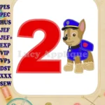 Chase Paw Patrol Birthday Number 2 Applique Design - Instant Download