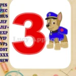 Chase Paw Patrol Birthday Number 3 Applique Design - Instant Download