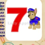 Chase Paw Patrol Birthday Number 7 Applique Design - Instant Download