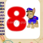 Chase Paw Patrol Birthday Number 8 Applique Design - Instant Download