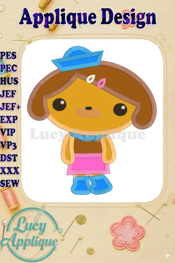 Dashi the dog from Octonauts, in an adorable applique embroidery design, ready to be stitched. The design includes various file formats for different embroidery machines.