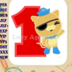 Kwazii Kitten Octonauts Birthday Number 1 Applique Embroidery Design - Instant Download