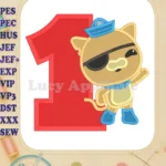 Kwazii Kitten Octonauts Birthday Number 1 Fill Machine Embroidery Design - Instant Download