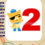 Kwazii Kitten Octonauts Birthday Number 2 Applique Embroidery Design - Instant Download