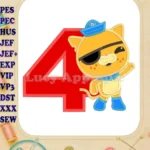 Kwazii Kitten Octonauts Birthday Number 4 Applique Embroidery Design - Instant Download