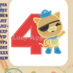 Kwazii Kitten Octonauts Birthday Number 4 Fill Machine Embroidery Design - Instant Download
