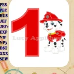 Marshall Paw Patrol Birthday Number 1 Applique Design - Instant Download