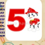 Marshall Paw Patrol Birthday Number 5 Applique Design - Instant Download