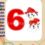 Marshall Paw Patrol Birthday Number 6 Applique Design - Instant Download