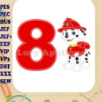 Marshall Paw Patrol Birthday Number 8 Applique Design - Instant Download