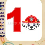 Marshall Paw Patrol Head 02 Birthday Number 1 Applique Design - Instant Download