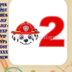 Marshall Paw Patrol Head 02 Birthday Number 2 Applique Design - Instant Download
