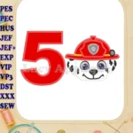 Marshall Paw Patrol Head 02 Birthday Number 5 Applique Design - Instant Download