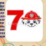 Marshall Paw Patrol Head 02 Birthday Number 7 Applique Design - Instant Download