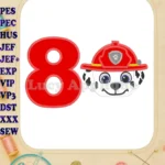 Marshall Paw Patrol Head 02 Birthday Number 8 Applique Design - Instant Download